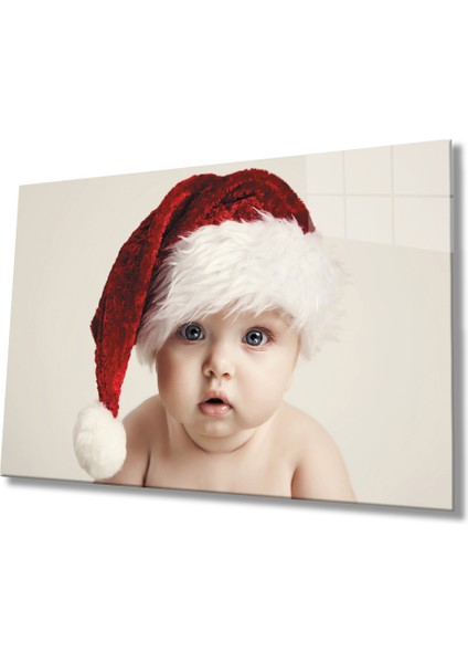 Noel Şapkalı Bebek Cam Tablo