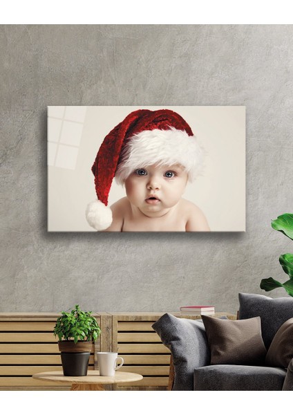 Noel Şapkalı Bebek Cam Tablo