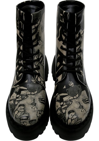 Kadın Vegan Deri Siyah Uzun Bot - Supper Black White Tasarım fiyatları