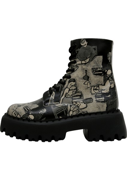 Kadın Vegan Deri Siyah Uzun Bot - Supper Black White Tasarım modelleri