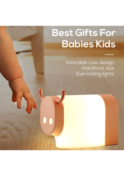 Gece Lambası Yatak Odası Dekorasyon LED Çocuk Gece Lambası USB Şarj Inek Tasarım Gece Başucu Lambası (Pembe) (Yurt Dışından) modelleri