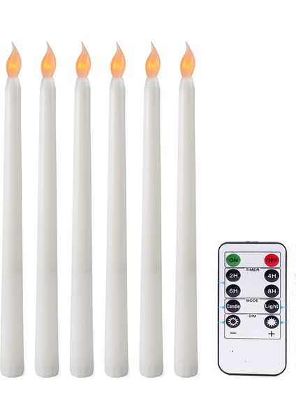 6 Adet Alevsiz Konik Mumlar 10 Tuşlu Uzaktan Zamanlayıcı ile Titreşen, Kumandalı LED Şamdanlar Pencere Mumları (Yurt Dışından)