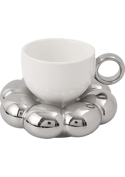 Çiçek Kahve Fincanı ve Tabağı Seti Sevimli Kupa ve Tabağı Seti Ayçiçeği Tabağı ile Seramik Kahve Fincanı Latte Bardak 6.7 Oz Gümüş (Yurt Dışından)