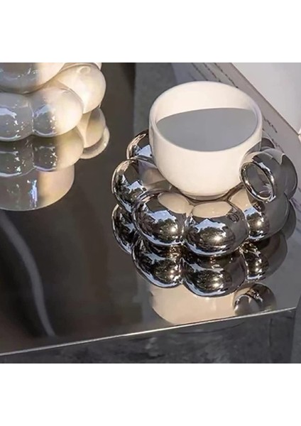 Çiçek Kahve Fincanı ve Tabağı Seti Sevimli Kupa ve Tabağı Seti Ayçiçeği Tabağı ile Seramik Kahve Fincanı Latte Bardak 6.7 Oz Gümüş (Yurt Dışından)