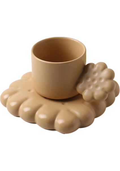 Sevimli Bisküvi Seramik Kahve Fincanı Seti Bisküvi Şeklinde Tepsi Çay Latte Süt Kupa Plaka Doğum Günü Hediyesi (Kahverengi) (Yurt Dışından)