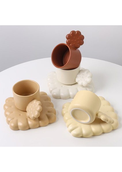 Sevimli Bisküvi Seramik Kahve Fincanı Seti Bisküvi Şeklinde Tepsi Çay Latte Süt Kupa Plaka Doğum Günü Hediyesi (Kahverengi) (Yurt Dışından) fiyatları