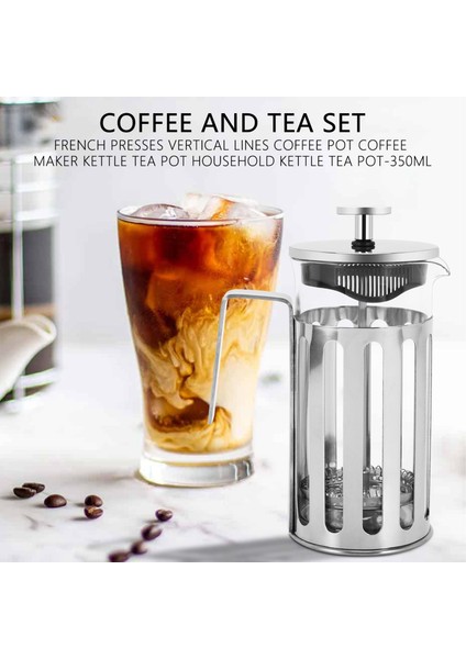 Fransız Presler Dikey Çizgiler Cezve Kahve Makinesi Su Isıtıcısı Çaydanlık Ev Su Isıtıcısı Çay POTU-350ML (Yurt Dışından)