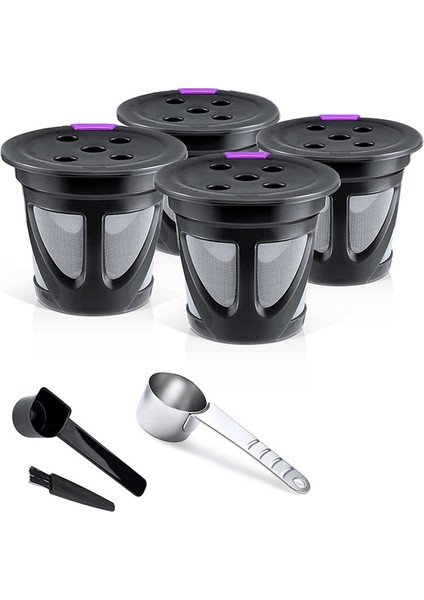 -4 Siyah Için Yeniden Kullanılabilir Kahve Kapsülleri Kupası Için Yeniden Kullanılabilir Kahve Filtre Bölmeleri Için Doldurulabilir K Bardaklar (Yurt Dışından)