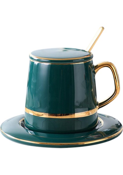 Kaşıklı Seramik Kahve Fincanı Katı Yeşil Minimalist Ikindi Çayı Fincanları Yüksek Kaliteli Fincan ve Tabak Seti, Yeşil (Yurt Dışından)