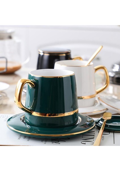 Kaşıklı Seramik Kahve Fincanı Katı Yeşil Minimalist Ikindi Çayı Fincanları Yüksek Kaliteli Fincan ve Tabak Seti, Yeşil (Yurt Dışından) fiyatları