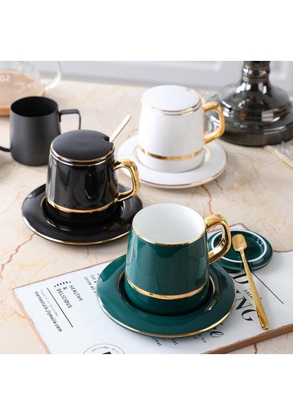 Kaşıklı Seramik Kahve Fincanı Katı Yeşil Minimalist Ikindi Çayı Fincanları Yüksek Kaliteli Fincan ve Tabak Seti, Yeşil (Yurt Dışından) modelleri