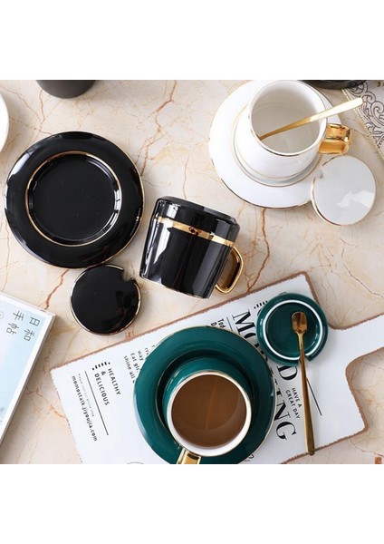 Kaşıklı Seramik Kahve Fincanı Katı Yeşil Minimalist Ikindi Çayı Fincanları Yüksek Kaliteli Fincan ve Tabak Seti, Yeşil (Yurt Dışından) fırsatları