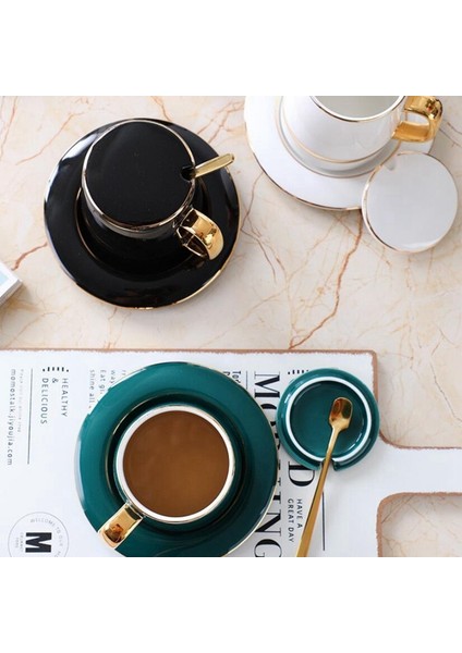 Kaşıklı Seramik Kahve Fincanı Katı Yeşil Minimalist Ikindi Çayı Fincanları Yüksek Kaliteli Fincan ve Tabak Seti, Yeşil (Yurt Dışından) indirimleri