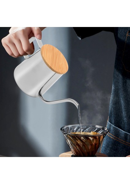 350ML Uzun Dar Borulu Cezve Gooseneck Su Isıtıcısı Paslanmaz Çelik El Damlama Su Isıtıcısı Ahşap Kapaklı Kahve ve Çaydanlık Üzerine Dökün (Yurt Dışından) modelleri