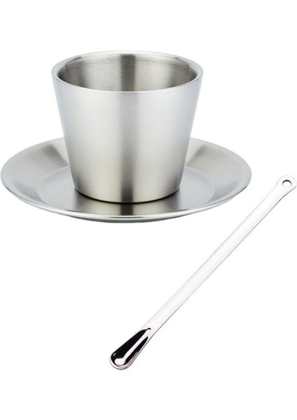 203 ml Yalıtımlı Kahve ve Çay Bardağı Çift Duvar Paslanmaz Çelik Seyahat Kolu Kaşıklı Kupalar Tabak Tabak Setleri (Yurt Dışından)