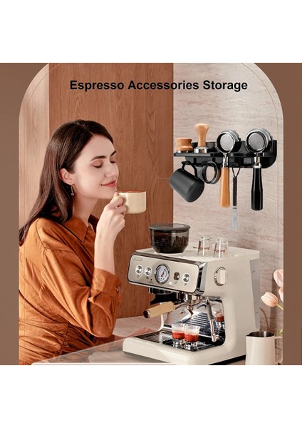 51MM Yerden Tasarruflu Yüzen Duvar Rafları Kahve Istasyonu Organizatör, Çok Amaçlı Espresso Araçları Kahve Portafilter Tutucu (Yurt Dışından) indirimleri
