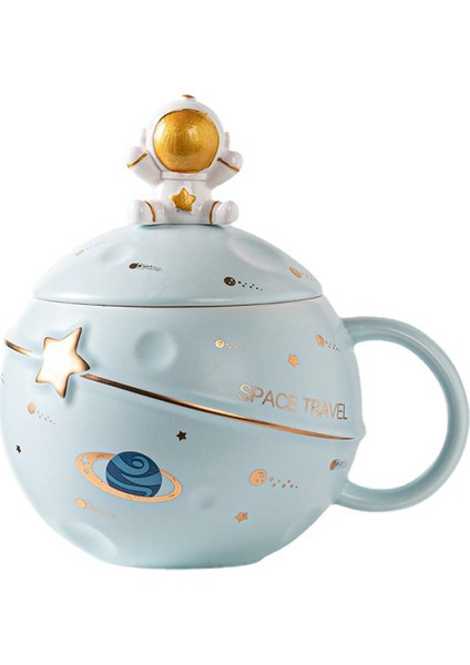 Kapaklı ve Kaşıklı Sevimli Astronot Kupa, Kahve, Çay ve Süt Için Kawaii Fincan Yenilik Kupa, Kupa Hediye, Açık Mavi (Yurt Dışından)