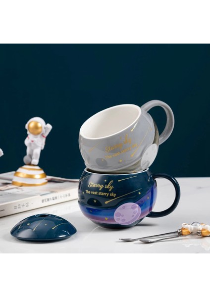 Çocuklar Seramik Kupalar 420 ml Gezegen Hediye Drinkware Uzay Yürüyüşü Sevimli Su Çay Kapaklı Bardak Astronot Kahve Kupa -1 (Yurt Dışından)