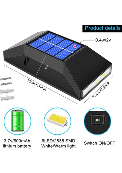 Güneş Bahçe Duvarı Işık Açık Su Geçirmez Güneş LED Lamba Hareket Sensörü 2200 Mah 2 Mod Güvenlik Yard Siyah Kabuk Sıcak (Yurt Dışından) fiyatları