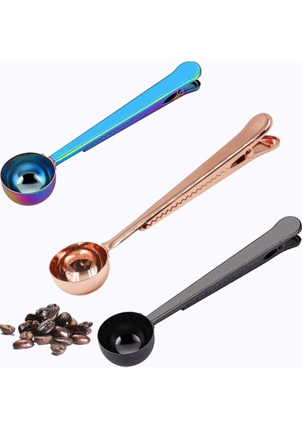 Kahve Kepçesi Klipsi, Paslanmaz Çelik Kahve Kepçesi Çanta Klipsi, Klipsli Çok Fonksiyonlu Kahve Kepçesi, Kahve ve Çay Için, 3 Paket B (Yurt Dışından)