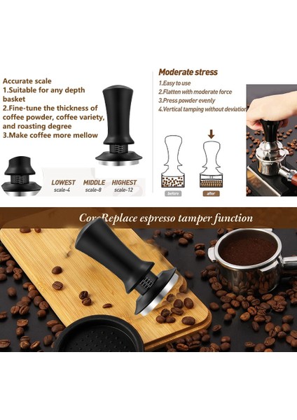51 mm Kahve Sabotajı Ayarlanabilir Derinlik ve Terazili Espresso Yayları Kalibreli Tamponlu Paslanmaz Çelik Matlı Düz Taban (Yurt Dışından) modelleri
