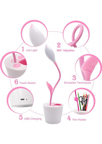 LED Masa Lambası Arı Tasarım Basın Kontrol Karartma Işık Esnek USB Şarj Edilebilir Masa Işığı Göz Bakımı Çocuk Okuma Lambası (Pembe) (Yurt Dışından) fırsatları