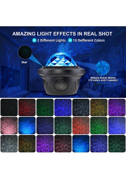 Yıldız Projektör, Uzaktan Kumandalı 12'si 1 Arada Nebula Gece Işıkları, Bluetooth Hoparlörlü Galaxy Projektör, Ruh Hali Lambası (Yurt Dışından)