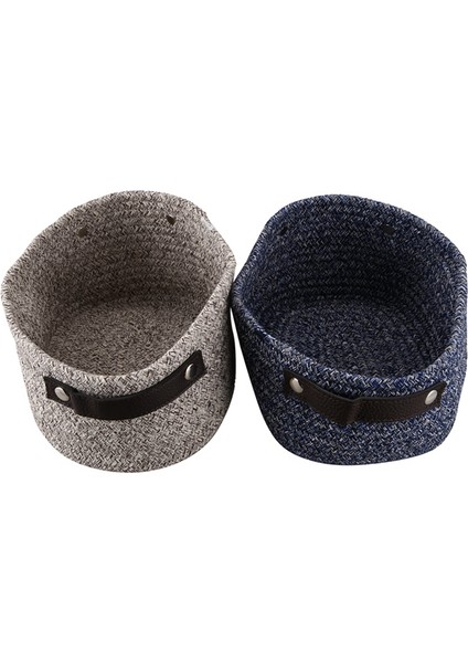 Pamuk Dokuma Saklama Sepeti, Bitirme Sepeti Saplı Çöp Saklama Kutusu (2 Paket, Gri Kahverengi + Mavi) (Yurt Dışından)
