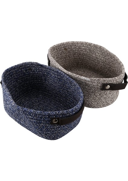 Pamuk Dokuma Saklama Sepeti, Bitirme Sepeti Saplı Çöp Saklama Kutusu (2 Paket, Gri Kahverengi + Mavi) (Yurt Dışından) fiyatları