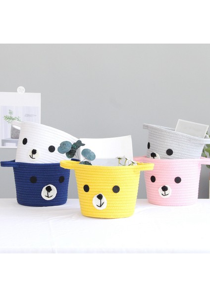 Ayı Pamuk Halat Saklama Sepetleri Dokuma Kirli Giysiler Çamaşır Sepeti Masaüstü Çeşitli Eşyalar Organizatör Kutusu-Lacivert (Yurt Dışından) fırsatları