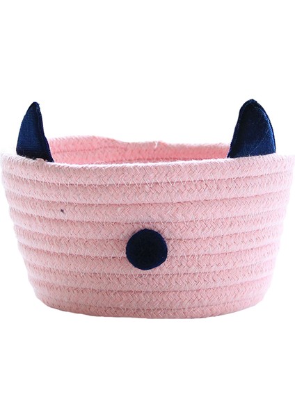 Çok Işlevli Pamuk Halat Örgü Kıl Yumağı Kulak Depolama Sepeti Masaüstü Kozmetik Çeşitli Eşyalar Organizatör Sepet Ev Dekor-Pembe (Yurt Dışından)