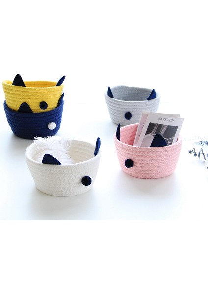 Çok Işlevli Pamuk Halat Örgü Kıl Yumağı Kulak Depolama Sepeti Masaüstü Kozmetik Çeşitli Eşyalar Organizatör Sepet Ev Dekor-Pembe (Yurt Dışından) fiyatları