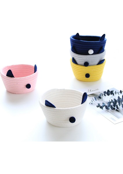 Çok Işlevli Pamuk Halat Örgü Kıl Yumağı Kulak Depolama Sepeti Masaüstü Kozmetik Çeşitli Eşyalar Organizatör Sepet Ev Dekor-Pembe (Yurt Dışından) indirimleri