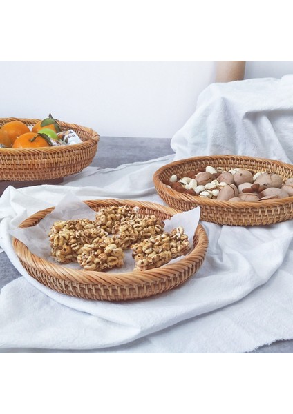 Rattan El Yapımı Gerçek Rattan Meyve Sepeti Aperatif Ekmek Sepeti Tepsi Oturma Odası Aperatifler Çeşitli Eşyalar Depolama Sepeti Meyve Tepsisi M (Yurt Dışından)