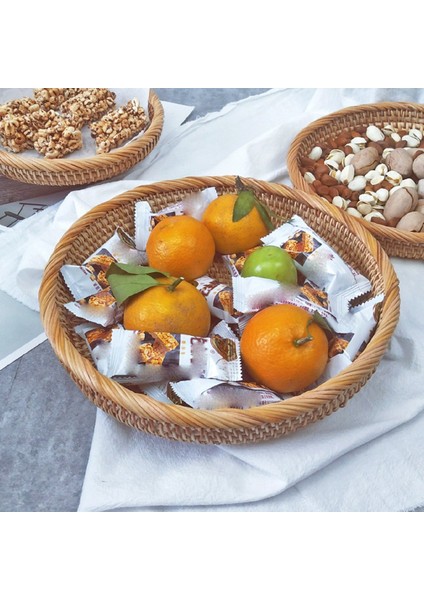 Rattan El Yapımı Gerçek Rattan Meyve Sepeti Aperatif Ekmek Sepeti Tepsi Oturma Odası Aperatifler Çeşitli Eşyalar Depolama Sepeti Meyve Tepsisi M (Yurt Dışından)