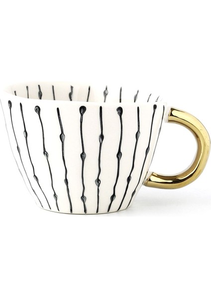 Geometrik Seramik Bardak El Boyalı Kapasiteli Su Kolu Bardak Düzensiz Süt Ofis Kahve Fincanı Hediye Ev Dekor F (Yurt Dışından)