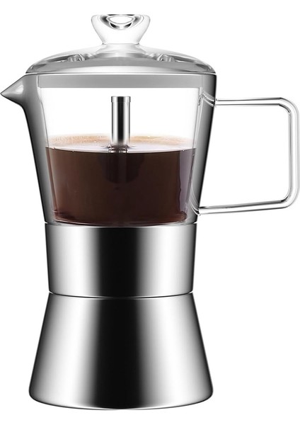 Moka Indüksiyonlu Set Üstü Espresso Makinesi, Cam Üstlü ve Paslanmaz Çelik Espresso Moka Pot, Klasik Italyan Kahve Makinesi, 240ML (Yurt Dışından)