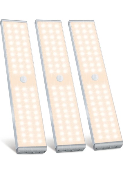 LED Dolap Işığı, 60 LED Şarj Edilebilir Hareket Sensörlü Dolap Işığı Dolap Altı Işığı, Gardırop, Merdiven, Yatak Odası, 3'lü Paket (Yurt Dışından)