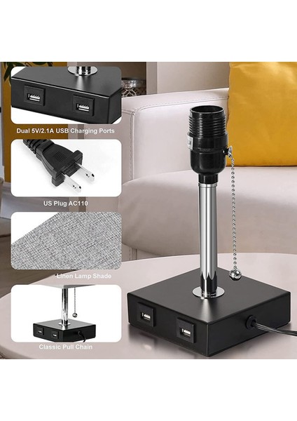Yatak Odası Için Başucu Lambası 2 USB Şarjlı Masa Lambaları Kahve Kumaş Gölge Yatak Odası Odası Için Modern Aydınlatma Armatürü Ab Tak (Yurt Dışından)