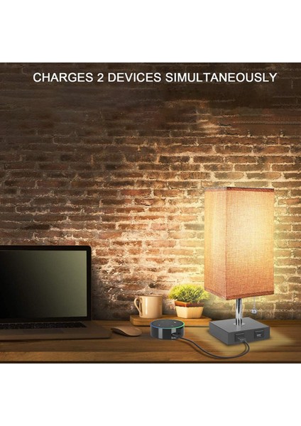 Yatak Odası Için Başucu Lambası 2 USB Şarjlı Masa Lambaları Kahve Kumaş Gölge Yatak Odası Odası Için Modern Aydınlatma Armatürü Ab Tak (Yurt Dışından)