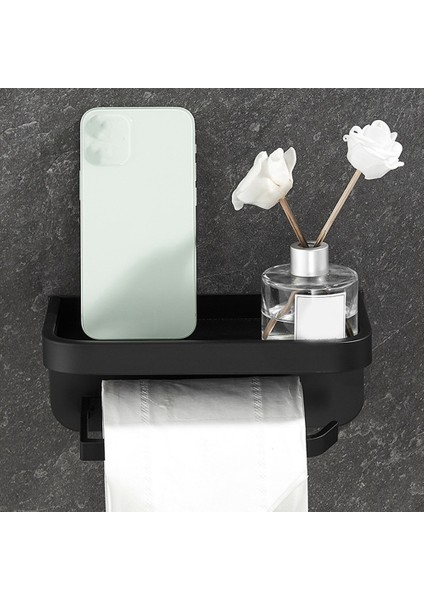 Kağıt Havlu Rulo Tutucu Uzay Alüminyum Tuvalet Kağıdı Depolama Ücretsiz Delme Kağıt Kutusu Cep Telefonu Rafı (Siyah) (Yurt Dışından) fiyatları