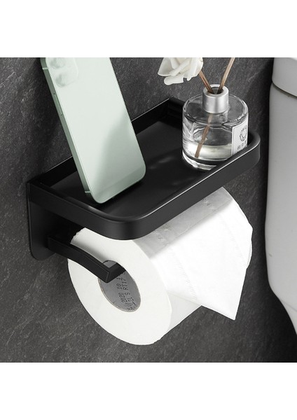 Kağıt Havlu Rulo Tutucu Uzay Alüminyum Tuvalet Kağıdı Depolama Ücretsiz Delme Kağıt Kutusu Cep Telefonu Rafı (Siyah) (Yurt Dışından) modelleri