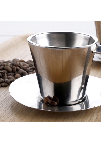 304 Paslanmaz Çelik Kahve Fincanı Tabaklı Çift Duvar Çay Bardakları 150ML Içme Bardakları (Yurt Dışından) indirimleri