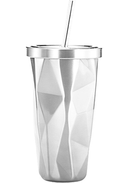 Düzensiz Çift Katmanlı 304 Paslanmaz Çelik Saman Kapaklı Su Bardağı Buz Bardağı Kahve Fincanı Buz Bardağı A (Yurt Dışından)