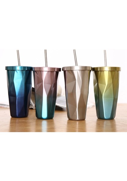 Düzensiz Çift Katmanlı 304 Paslanmaz Çelik Saman Kapaklı Su Bardağı Buz Bardağı Kahve Fincanı Buz Bardağı A (Yurt Dışından) modelleri