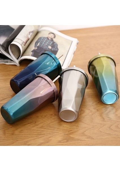 Düzensiz Çift Katmanlı 304 Paslanmaz Çelik Saman Kapaklı Su Bardağı Buz Bardağı Kahve Fincanı Buz Bardağı A (Yurt Dışından) fırsatları