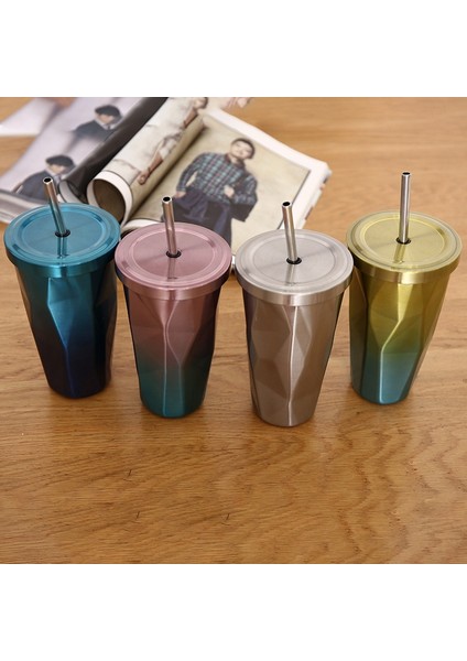 Düzensiz Çift Katmanlı 304 Paslanmaz Çelik Saman Kapaklı Su Bardağı Buz Bardağı Kahve Fincanı Buz Bardağı A (Yurt Dışından) indirimleri