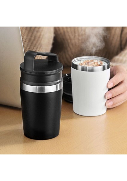 350ML Kahve Fincanı Taşınabilir Paslanmaz Çelik Su Bardağı Kahve Kupa Kapaklı Ev ve Dış Mekan Için Uygun, Siyah (Yurt Dışından) fırsatları