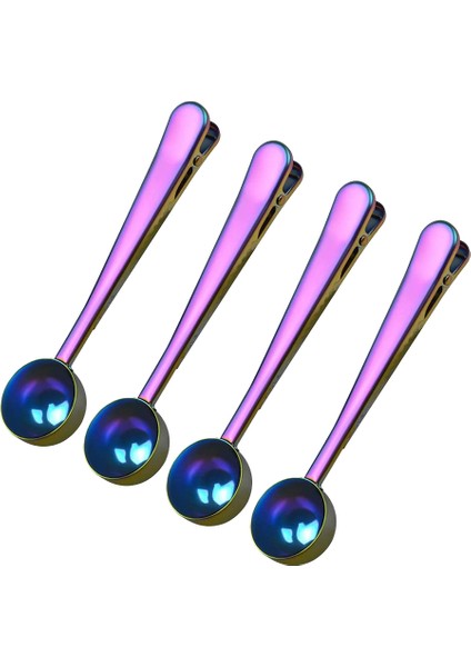 Kahve Kepçe Klipsi, 4 Adet Paslanmaz Çelik Masa Kaşığı, 2'si 1 Arada Uzun Saplı Çok Fonksiyonlu Sızdırmazlık Torbası Klipsi Çay, Kahve Vb (Yurt Dışından)