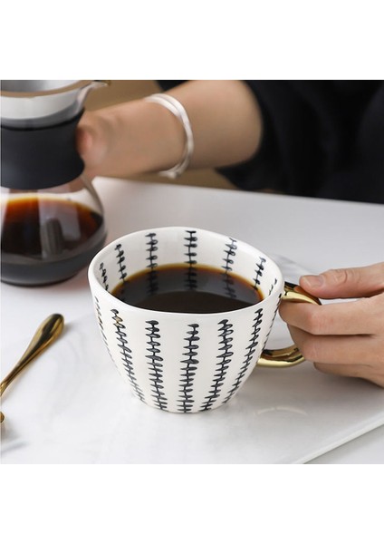 Geometrik Seramik Bardak El Boyalı Kapasiteli Su Kolu Bardak Düzensiz Süt Ofis Kahve Fincanı Hediye Ev Dekor Q (Yurt Dışından) indirimleri